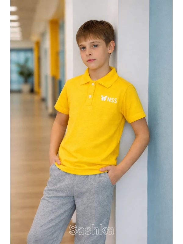 Поло для хлопчика жовте з логотипом школи NSS, розмір 116-188